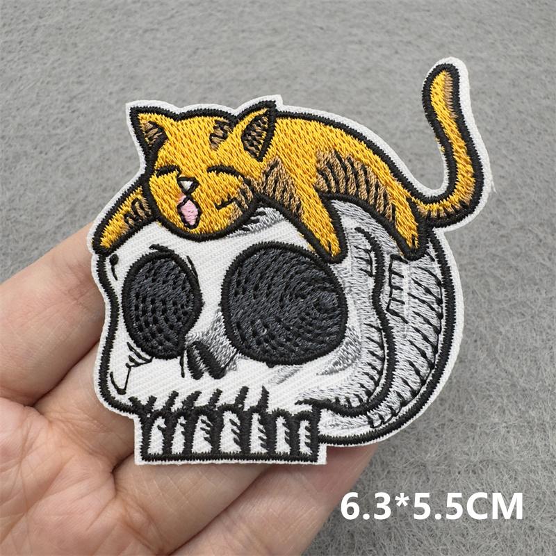 Team Cat Embroidery Patches Appliques For Clothing Diy Sewing Iron On Patches Punk Cartoon Stripes Decoration Accessories