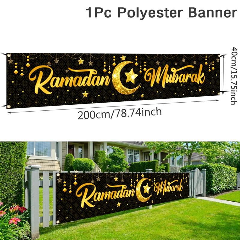 Eid Mubarak Backdrop Moon Star Castle Pattern Ramadan Decorations Banner for Home Islamic Muslim Party Supplies Eid Al-fitr Gift