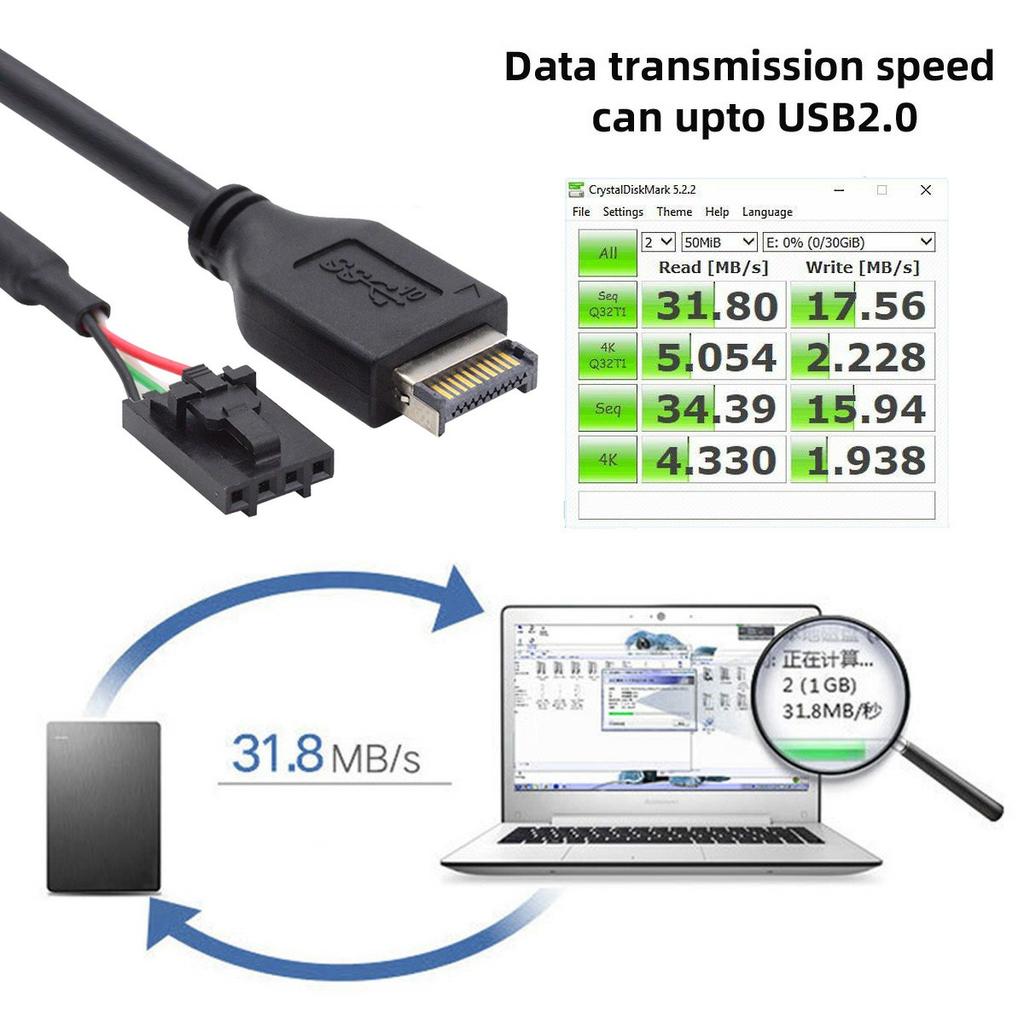UC-175 30cm USB 3.1 Front Panel Header Male Type E to USB 2.0 Motherboard 4 Pin IDC Housing with Latch Cable