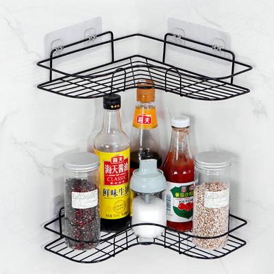 Kitchen Shelf Drill-Free Metal Shelf Wall Mounted Spice Organizer Kitchen Multifunctional Corner Shelf Kitchen Accessories