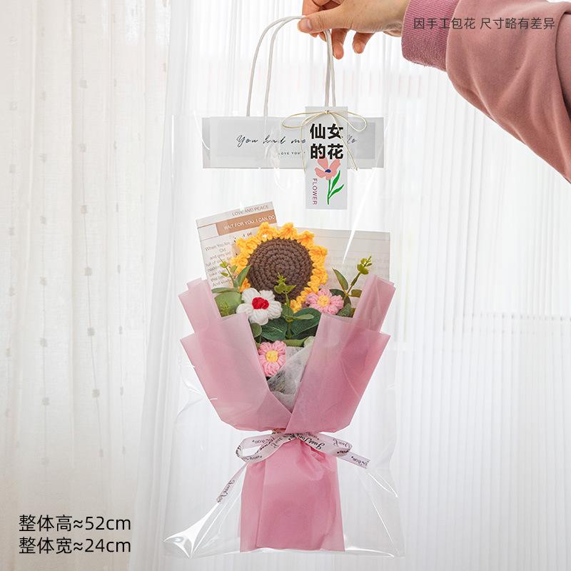 Hand-Knitted Sunflower & Rose Bouquet - with LED Lights & Gift Bag Thanksgiving Gift