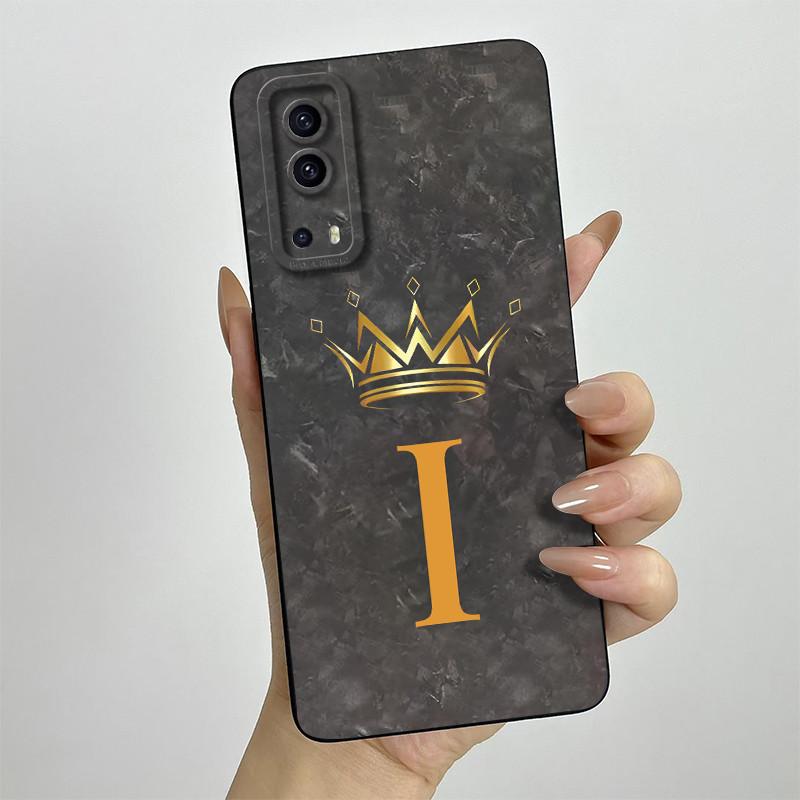For Vivo Y72 5G Case Vivo Y52 5G Phone Case V2041 V2053 Fashion Crown Letters Full Package Matte Anti Drop Soft Protective Cover