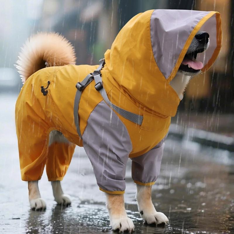 Waterproof Hooded Dog Raincoat with Detachable Hoods Adjustable Pet Rain Jackets For Small To Large Dog Outdoor Activity