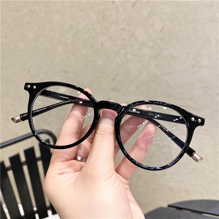 Retro Round Flat Lens Men's and Women's Anti Blue Light Glasses Frame, Transparent Lens Glasses Frame