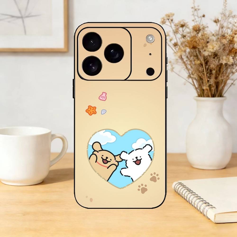 Cartoon Cute Line Puppy Phone Case For iPhone 17,16,15,14,13,12,11 Plus,Pro,Max,Mini Silicone black Soft Cover