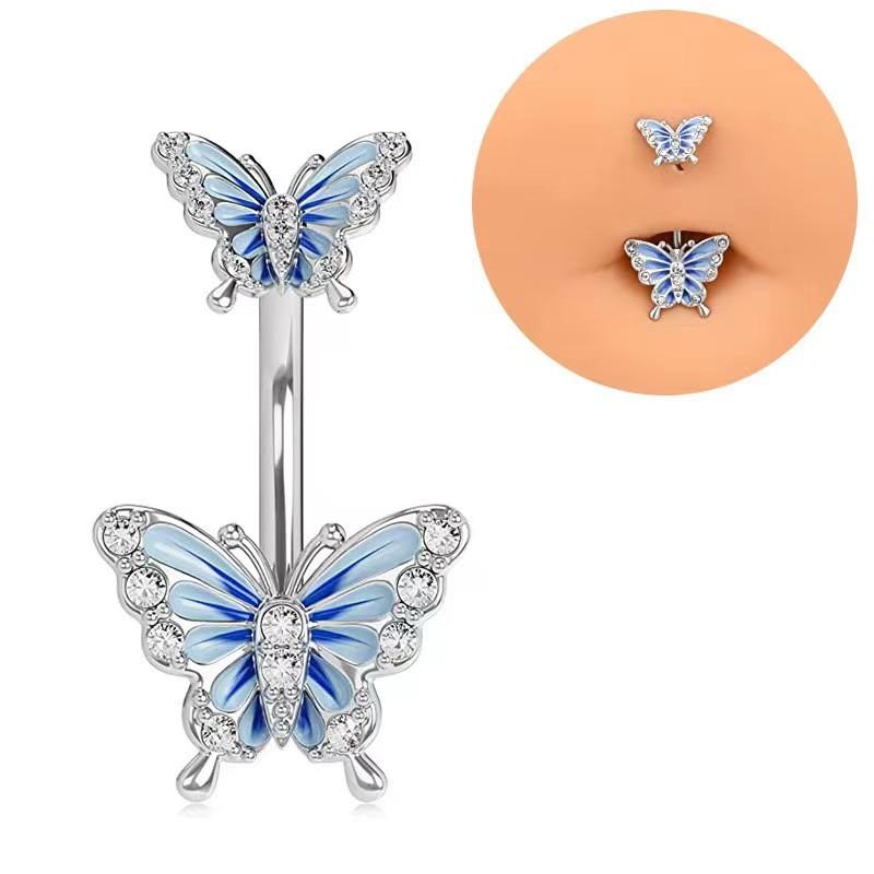 1 pc Heart Butterfly Belly Button Ring Fashion Glitter Nose Ring ear studs lip studs Piercing Barbell Pircing Body Zircon