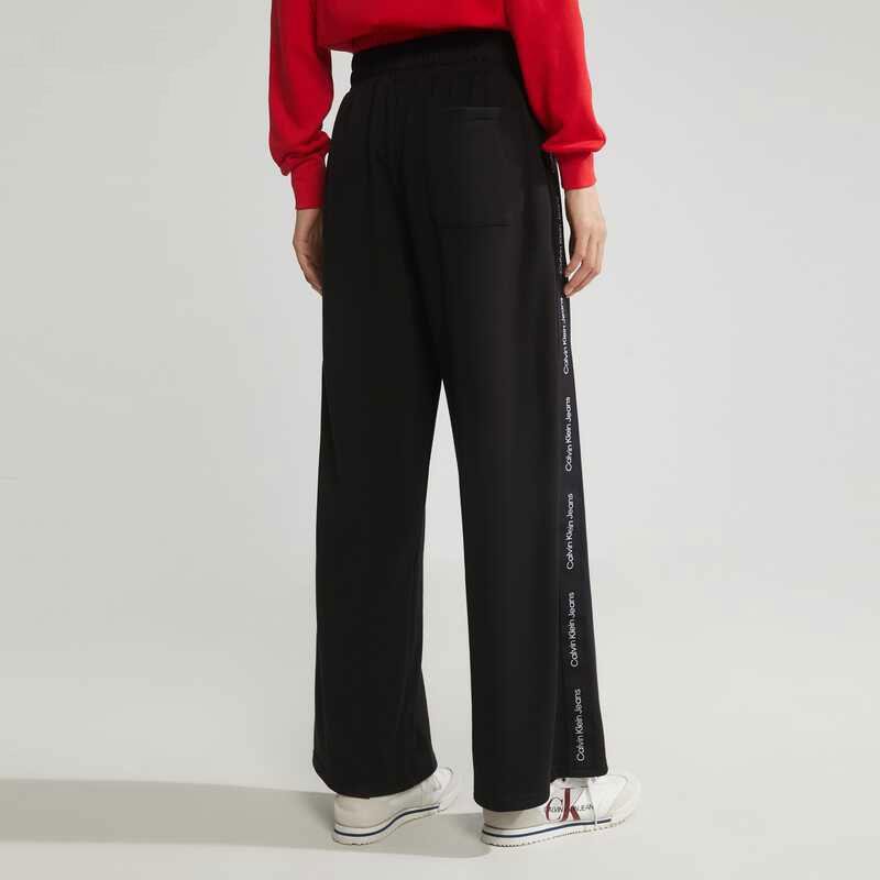 Calvin Klein Solid Color Fashion Jacquard Woven Belt Cotton Knit Wide Leg Casual Pants Women Bottoms Space-Black ZW02280-BEH