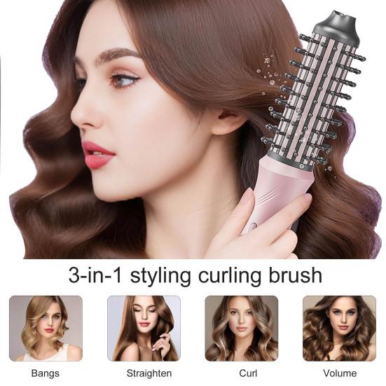Cordless Hair Curling Iron Brush 3-in-1 Hair Curler Straightening Brush 5000mAh Thermal Hair Brush 3 Temperature Curling Wand for Women