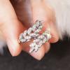 Huitan Leaf Shaped Women Opening Rings Inlaid Shining Cubic Zirconia Trendy Party Engagement Accessories Daily Versatile Jewelry
