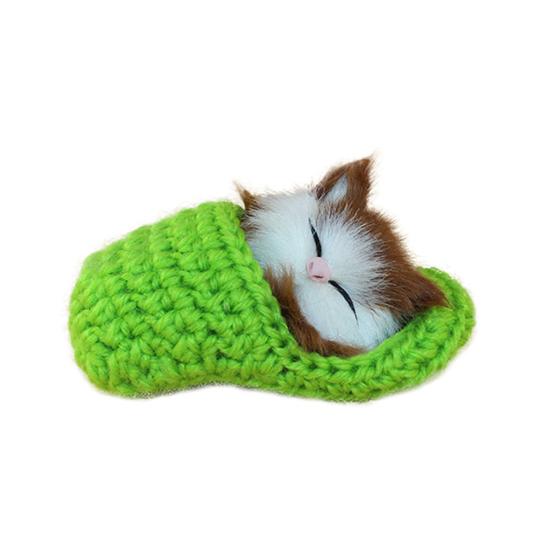 Cute Sleeping Cat Slippers Sounding Simulation Plush Animal Toy Decor Kids Gift