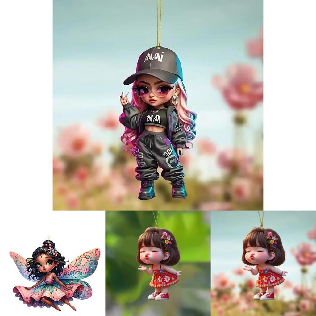 Car Mirror Hanging Acrylic Decorative Girl Series Cartoon Style For Vehicle Interior Decor