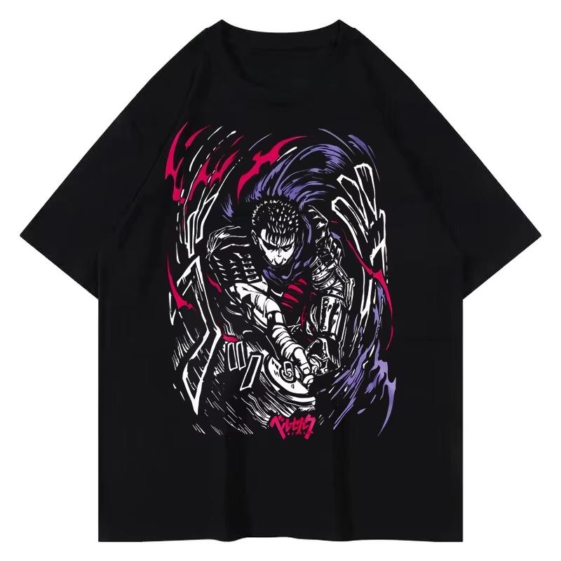 Summer Men's Clothing Anime Berserk Print Graphic T Shirts Y2k Clothes Cotton Women's Short Sleeve Tee Tops Harajuku