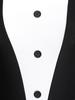 Women's Sexy Waitress Role Play Costume S-XXL: Contrast Color Tuxedo Style Dress with Bowknot Buttons & Long Ruffle Sleeves