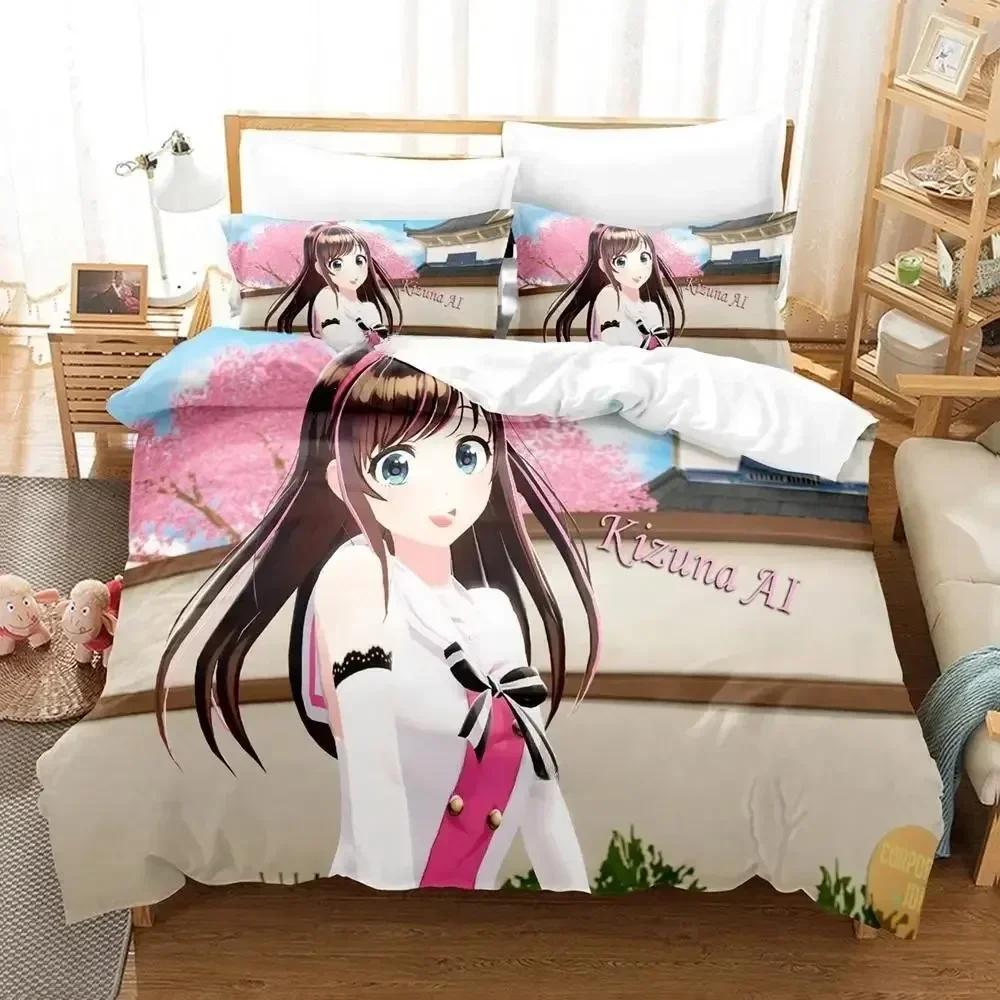AI Channel Ložní souprava Jednolůžko Dvojlůžko Plná Velikost Queen King Ložní souprava Dospělý Dítě Ložnice Sady povlečení 3D Tisk Anime Sada prostěradel