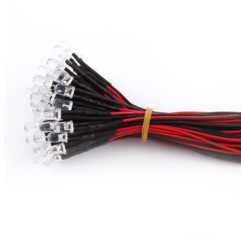 50 peças Diodos Pré-cablados Ultrabrilhantes LED Transparente Diodos Emissores de Luz LED Transparente