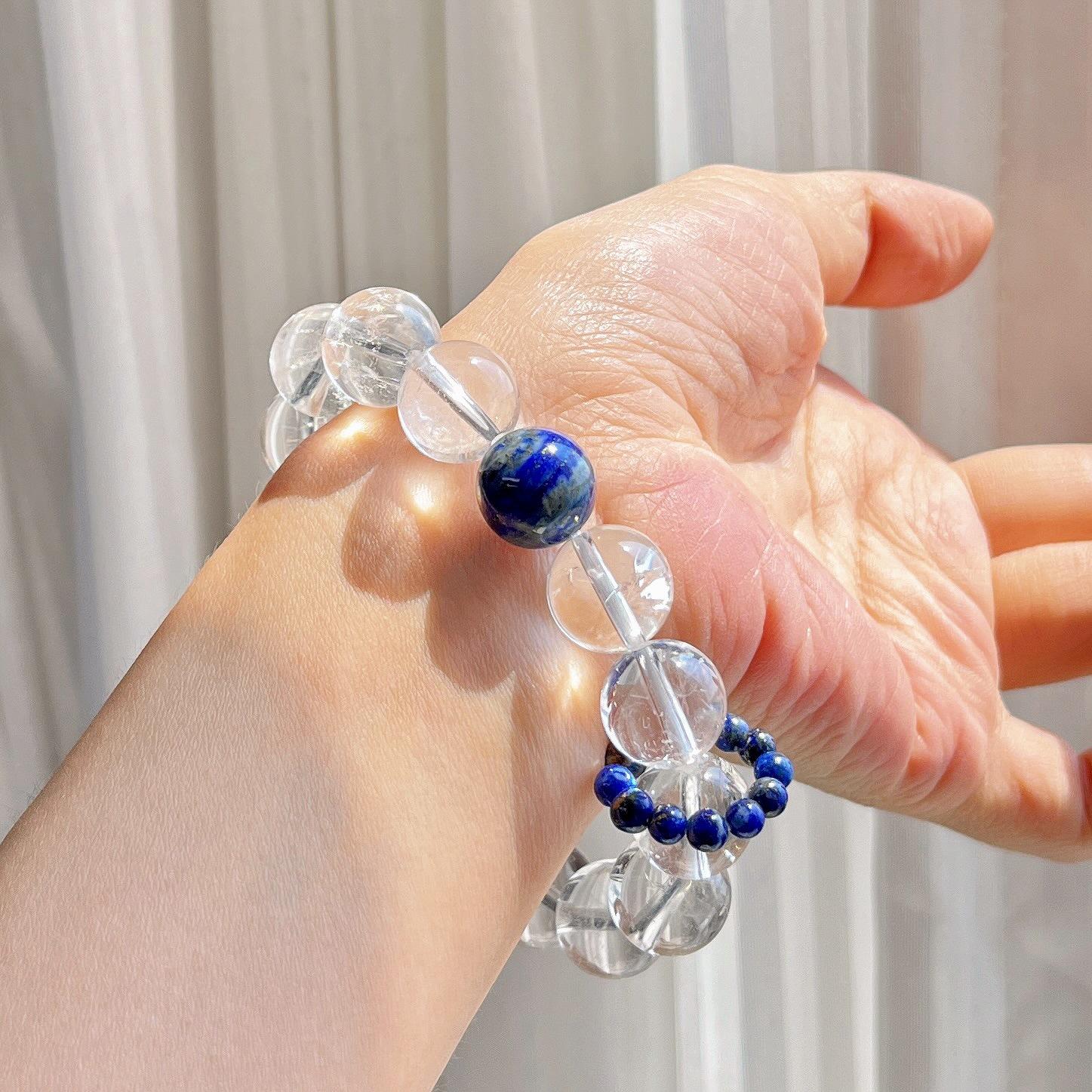 12Mm Natural White Crystal Lapis Lazuli Design Bracelet Bracelet.