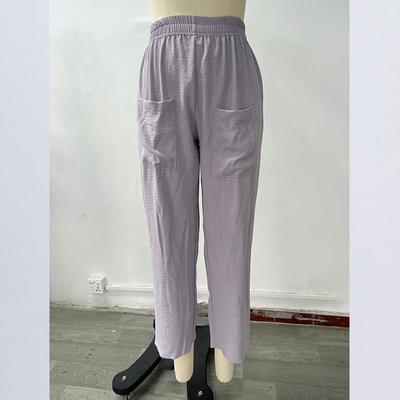 Yaz Kadın Pantolonları Düz ​​Renk Cep Kadın Günlük Pantolon Elastik Pantolon