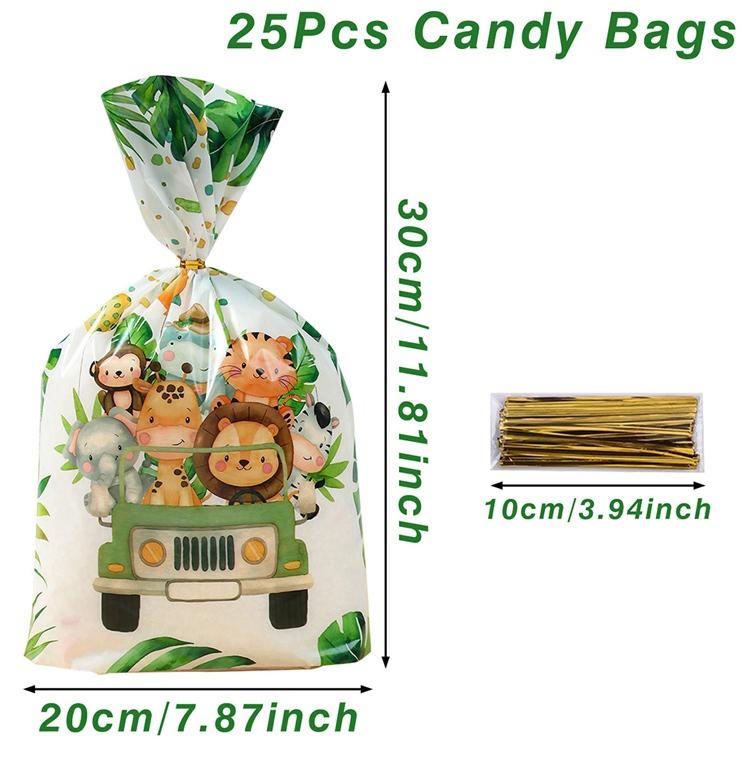 Jungle Animal Candy Bags Engineering Vehicle Gift Bags Sealable Treat Cookie Candy Goodie Bags Baby Shower Birthday Party Decors