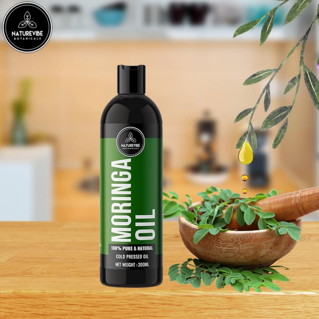 Moringa Oil 200ml by Naturevibe Botanicals 100% Pure Cold Pressed Moringa Seed for Skin, Hair & Face | Body Massage | Rich In Vitamin E & Antioxi