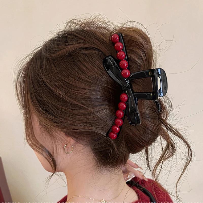 Herbst-Winter Neuankömmling Haaraccessoires Große Anker Rot Haarklammer High-End Weihnachtsrot Krallenclip Schmetterling Krallenclip