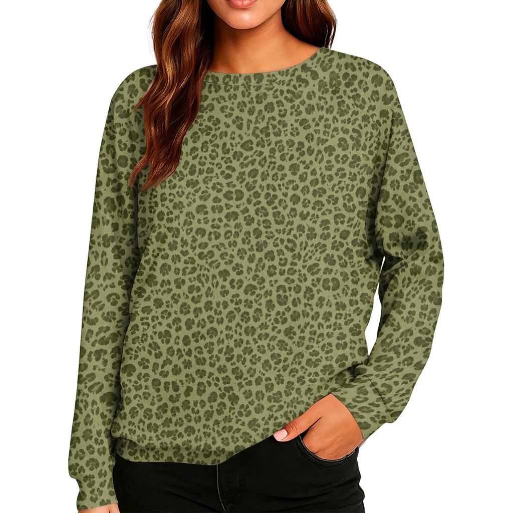 Damen Casual Top mit Leopardenmuster und Raglanärmeln