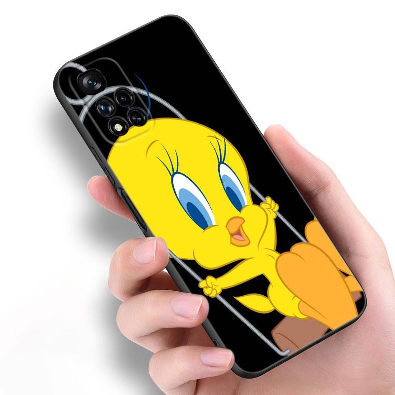 Yellow Cartoon Bird Black Silicone Phone Case For Xiaomi POCO X3 X4 NFC F4 GT F5 F6 M3 M4 M6 X5 X6 Pro 5G M5 C55 C65