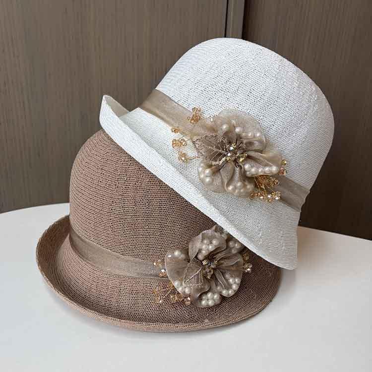 British Retro Crimped Small Edge Top Hat Women's Fashion Face Covering Sunscreen Basin Hat Spring and Summer Travel Breathable Sun Hat