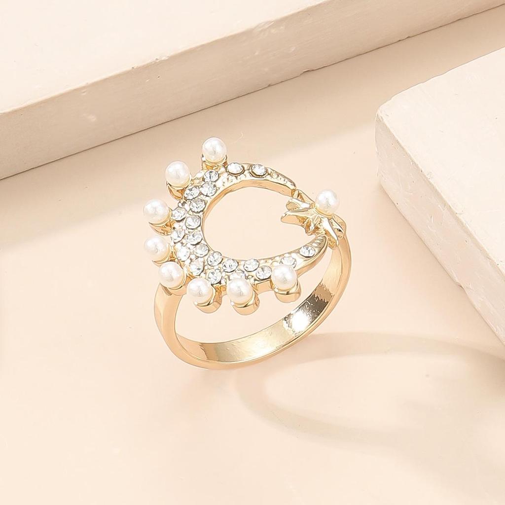Chic Double Layer Pearl Alloy Geometric Open Ring - Unique Design