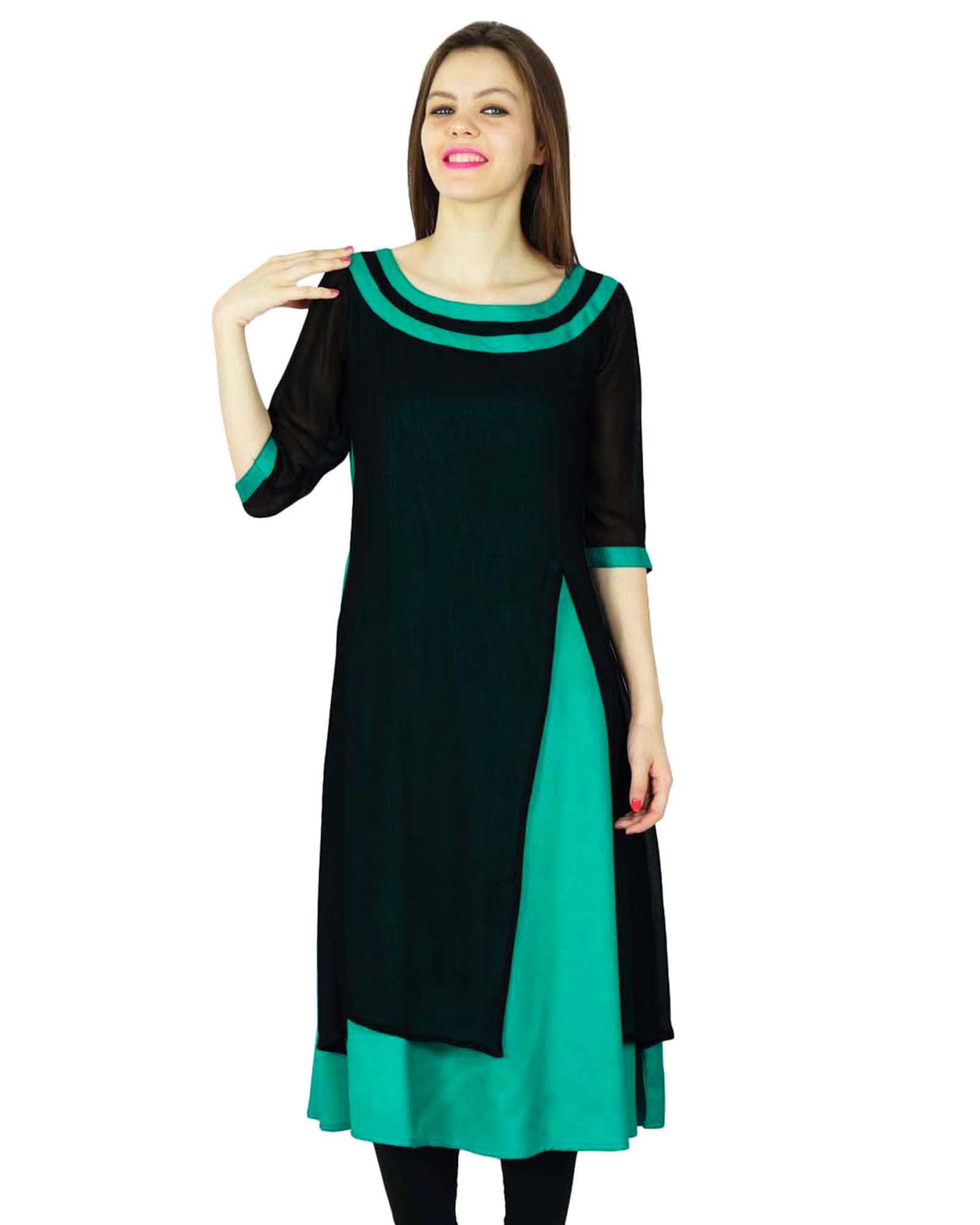 

Phagun Designer Kurta Women Ethnic Kurti Top Tunic Rayon & Georgette Dress 8 зелений