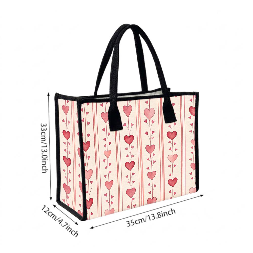 Romantic Heart Pattern Casual Daily Tote Bag Lightweight Portable Ladies Shoulder Handbag