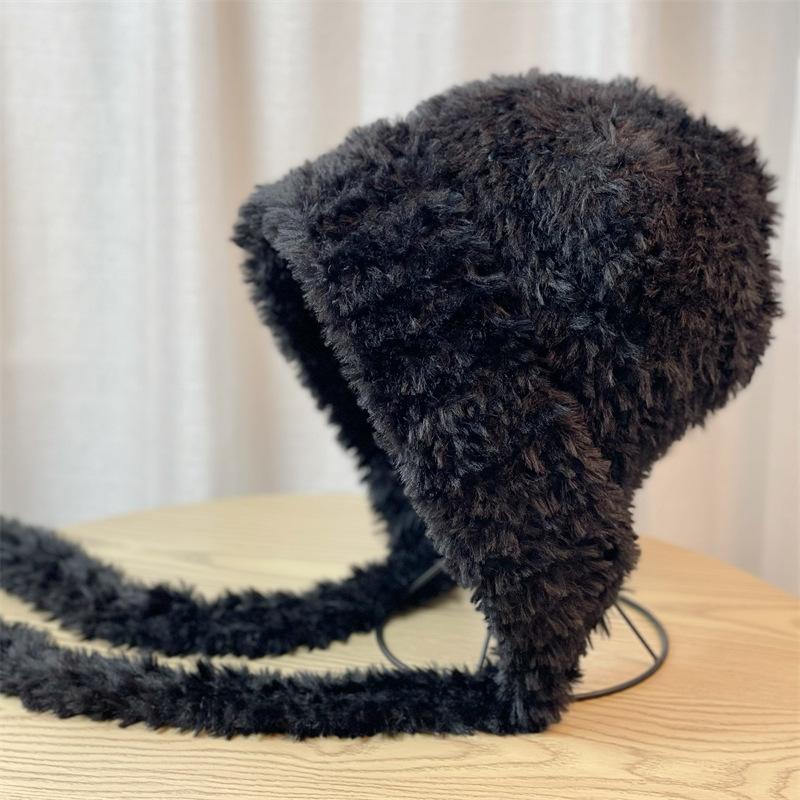 Hat Women's Autumn and Winter Plush Bear Hat Korean Version Versatile Warmth Showing Face Small Ear Protection Sweet Pullover Hat Sweet Style