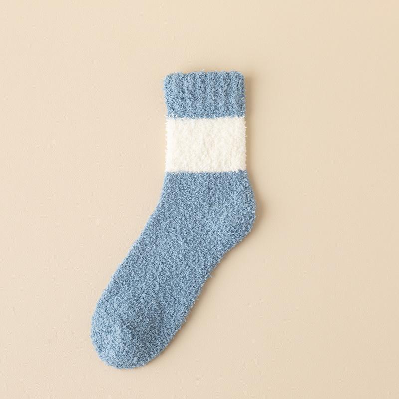 Coral Wool Socks - Men's Thick and Warm Mid-calf Socks That Don't Shed Fibers. Sleep Socks Pure Color. Floor Socks.
