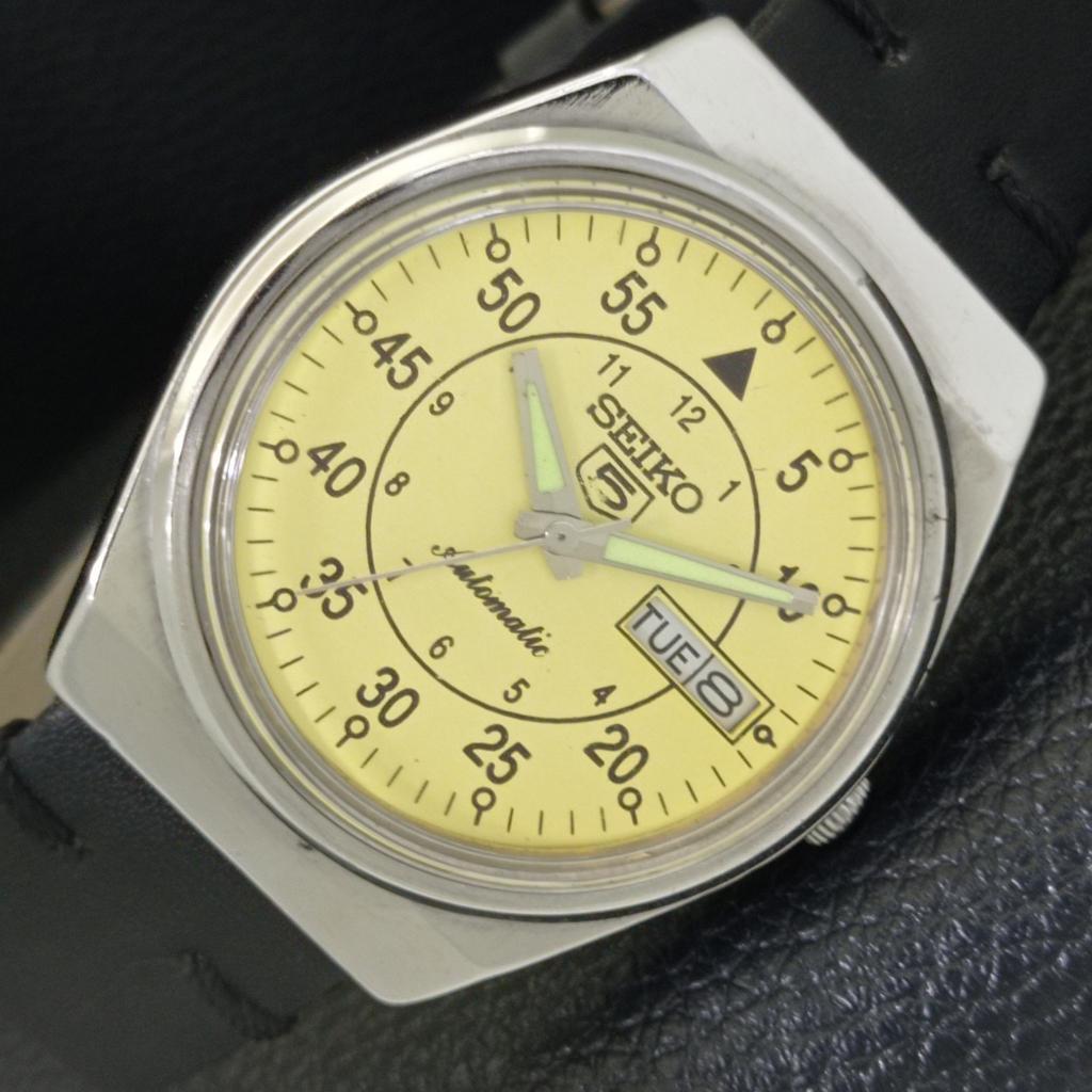 

VINTAGE SEIKO 5 AUTOMATIC 6309A JAPAN MENS BEIGE COLOR DIAL WATCH a701558-5 R206b-a701558