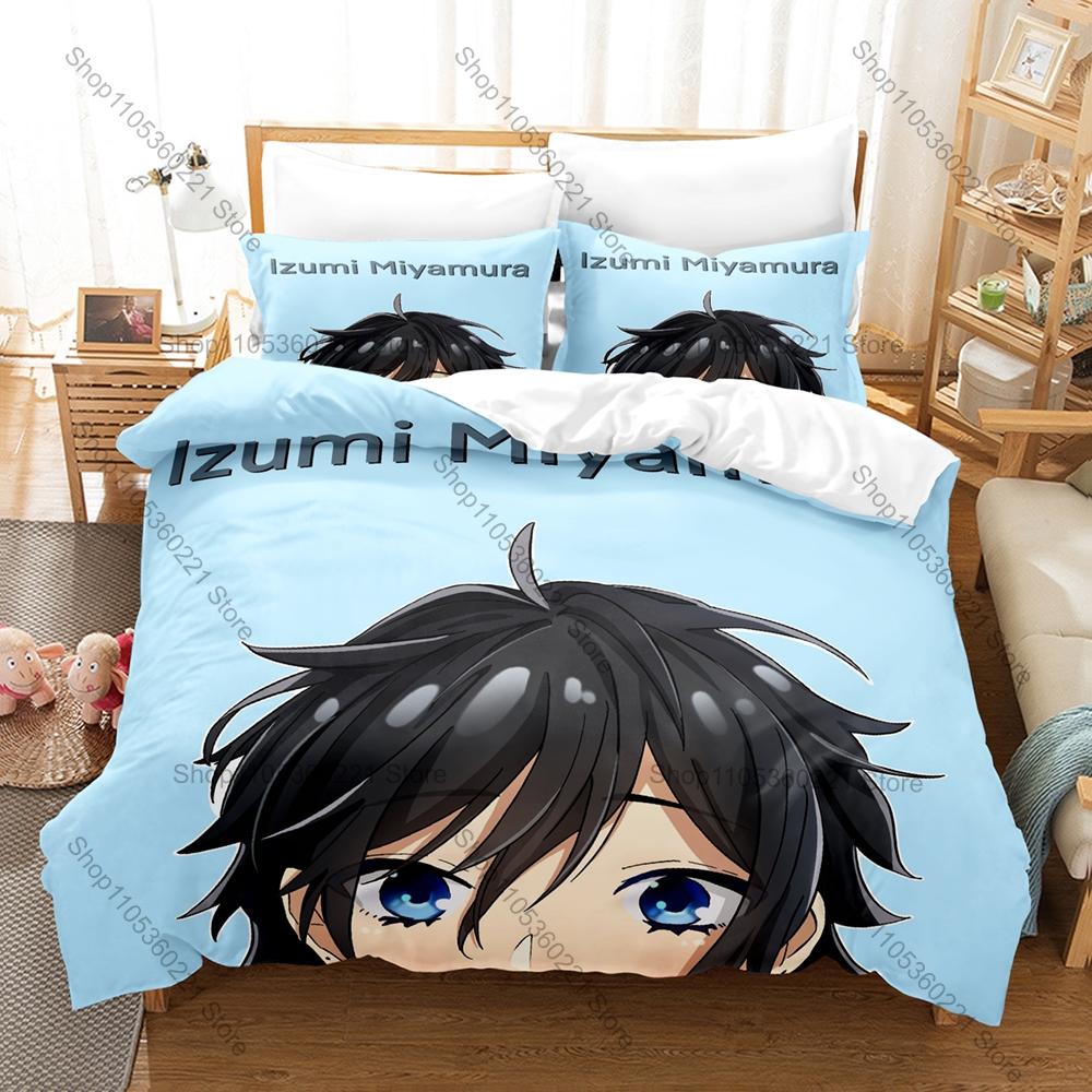 Japanese Kpop Horimiya Bedding Set 3Pcs Cartoon Character Printed Duvet Cover Set Bedroom Decor Gift For Fans