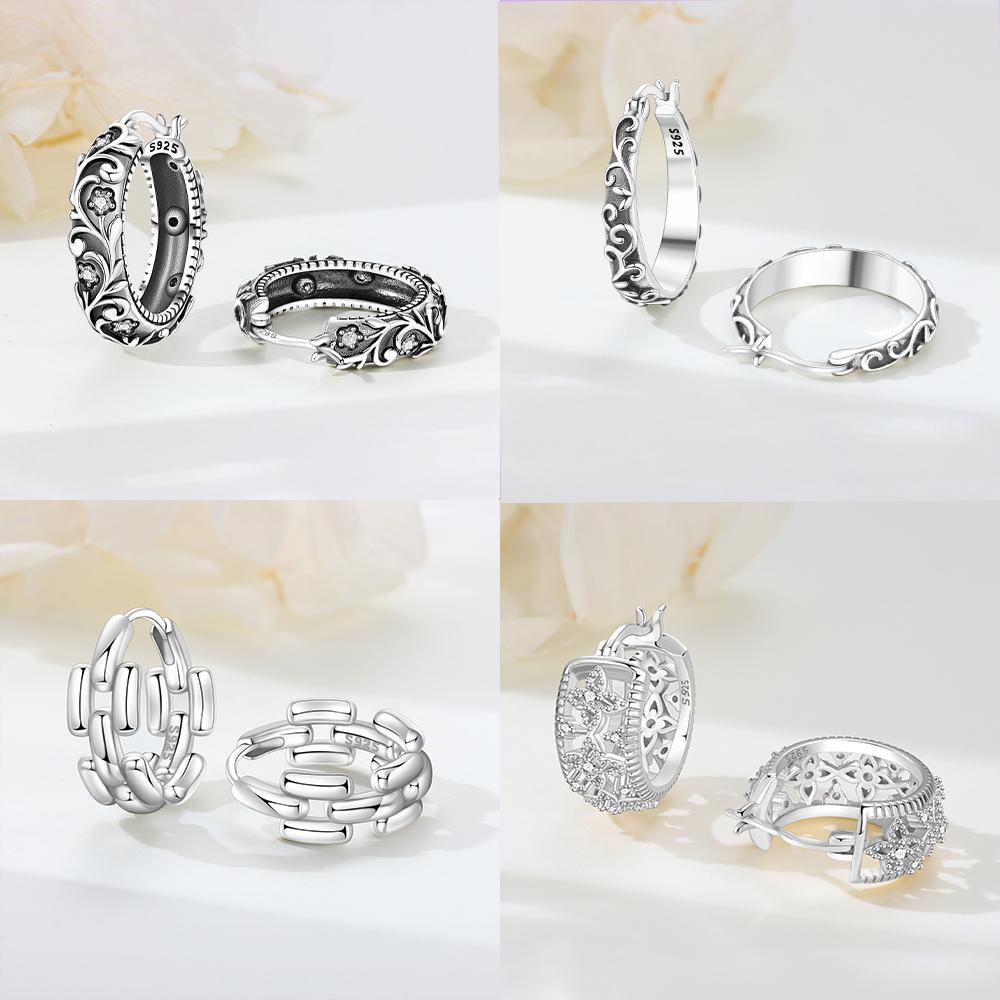 S925 Silver Earring Vintage Black Women's Hollow Earring Delicate Accessory Anniversary Jewelry Fine Gift