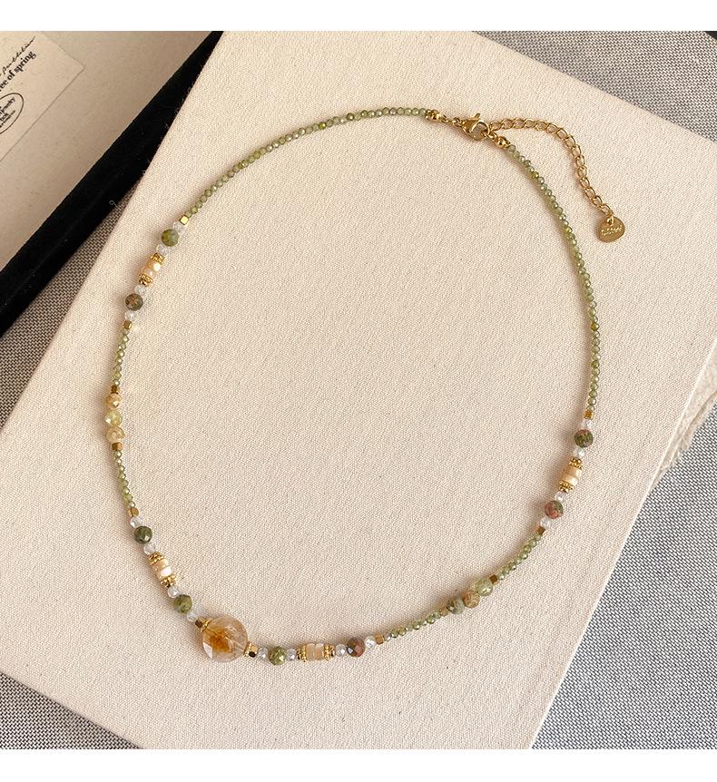 18k vergoldete Tigerauge Perlenanhänger Halskette - Retro Schlüsselbeinkette für Herbst/Winter.