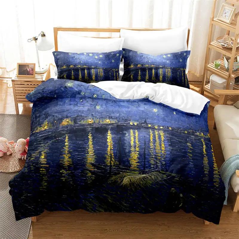 Oil Painting Van Gogh Duvet Cover Starry Sky Night Bedding Set Microfiber 3D Comforter Cover King Full Gifts For Girls Boys Teen