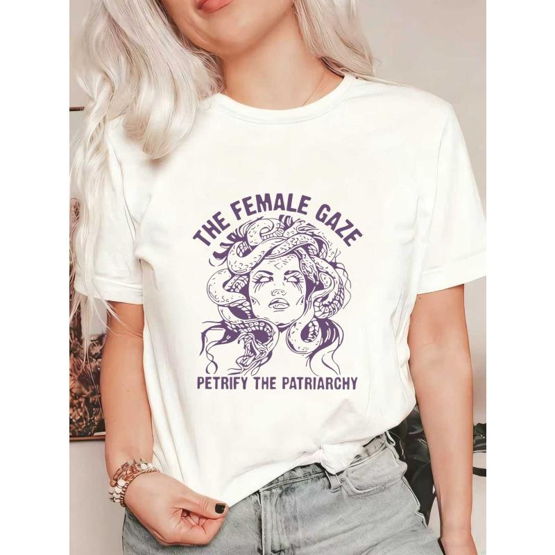 

Oversized T Shirt Black The Female Gaze Medusa Design Petrifly The Patriarchy Graphic Print Women Casual Streetwear Fashion Top XXXXL белый
