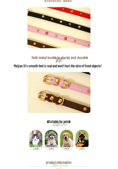Carefully Selected PU Leather Pet Collar with Pearlescent Rivets and Gold Buckle for Small Dogs Like Teddy and Pomeranian