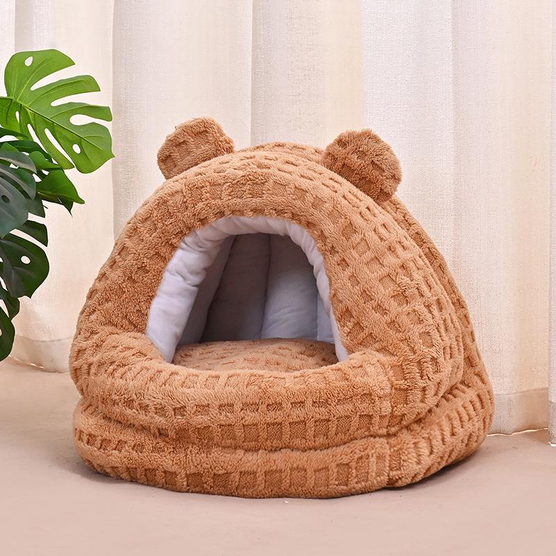2025 New Semi-Enclosed All-Season Cat Bed: Winter-Ready, Velvet-Lined, Thickened Sleeping Bag & Dog House