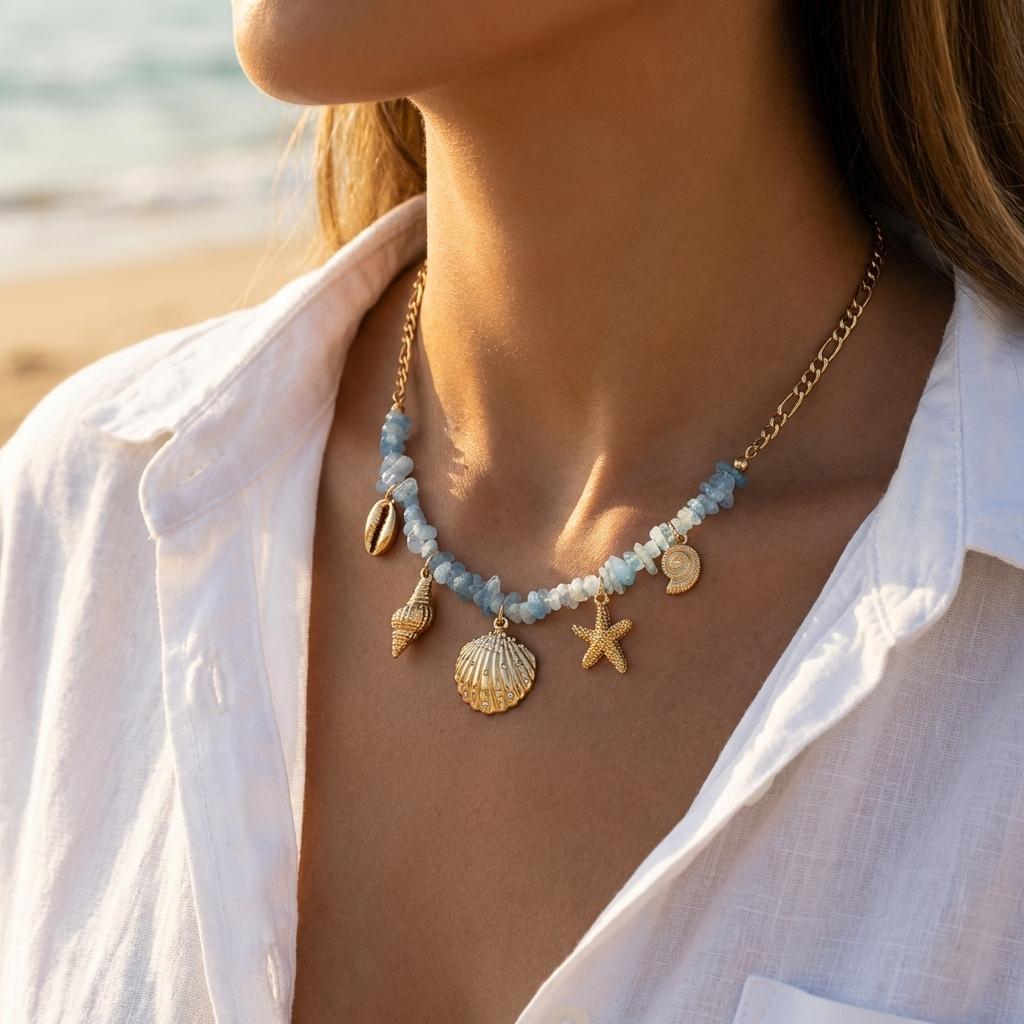 Vintage Boho Exaggerated Big Starfish Shell Necklace for Women Gold Color Coral Pearl Scallop Choker Summer Beach Party Jewelry