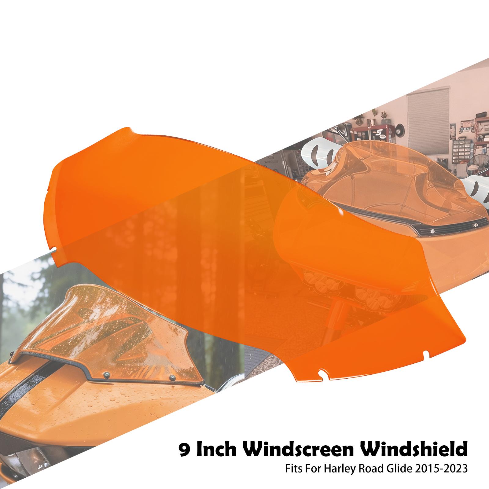 9 inch Motorcycle Front Fairing Wave Deflector Windscreen Windshield Protector Cover For Harley Touring Road Glide 2015-2023 orange Windshield