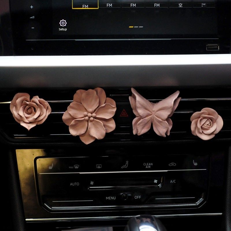 Retro Flower Car Air Outlet Aromatherapy Fancy Niche Style Camellia Car Vent Fragrant Stone Aroma Diffuser