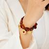 Stylish Geometric Resin Beaded Chain with Gold-Plated Inlaid Diamond Heart Pendant Jewelry Set