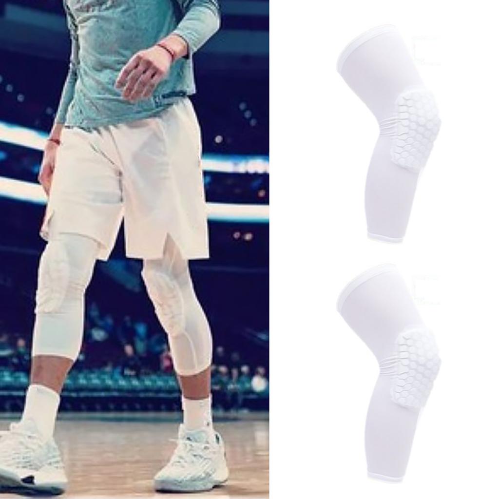 2PCS Knee Brace Unisex Lengthened Honeycomb Anti Collision Compression Knee Sleeve for Basketball White L For