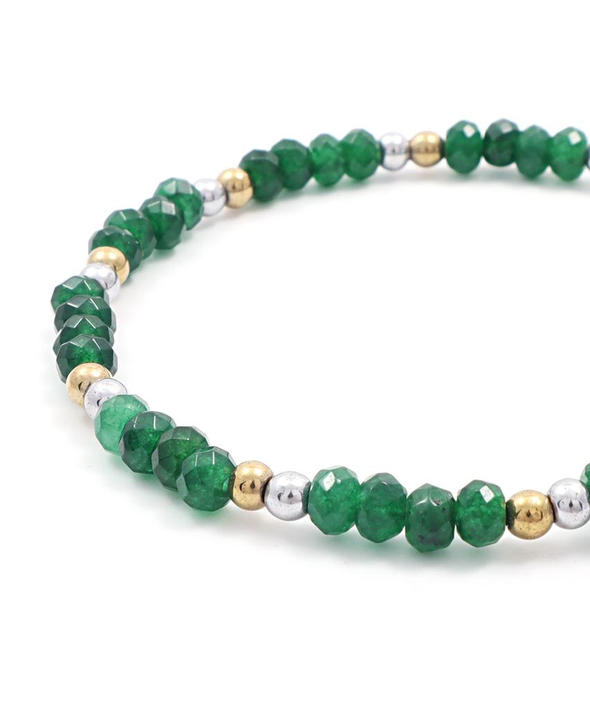 Polalita Gold & Silver Green Natural Stone Bracelet (Plt-Br-081_Gn)