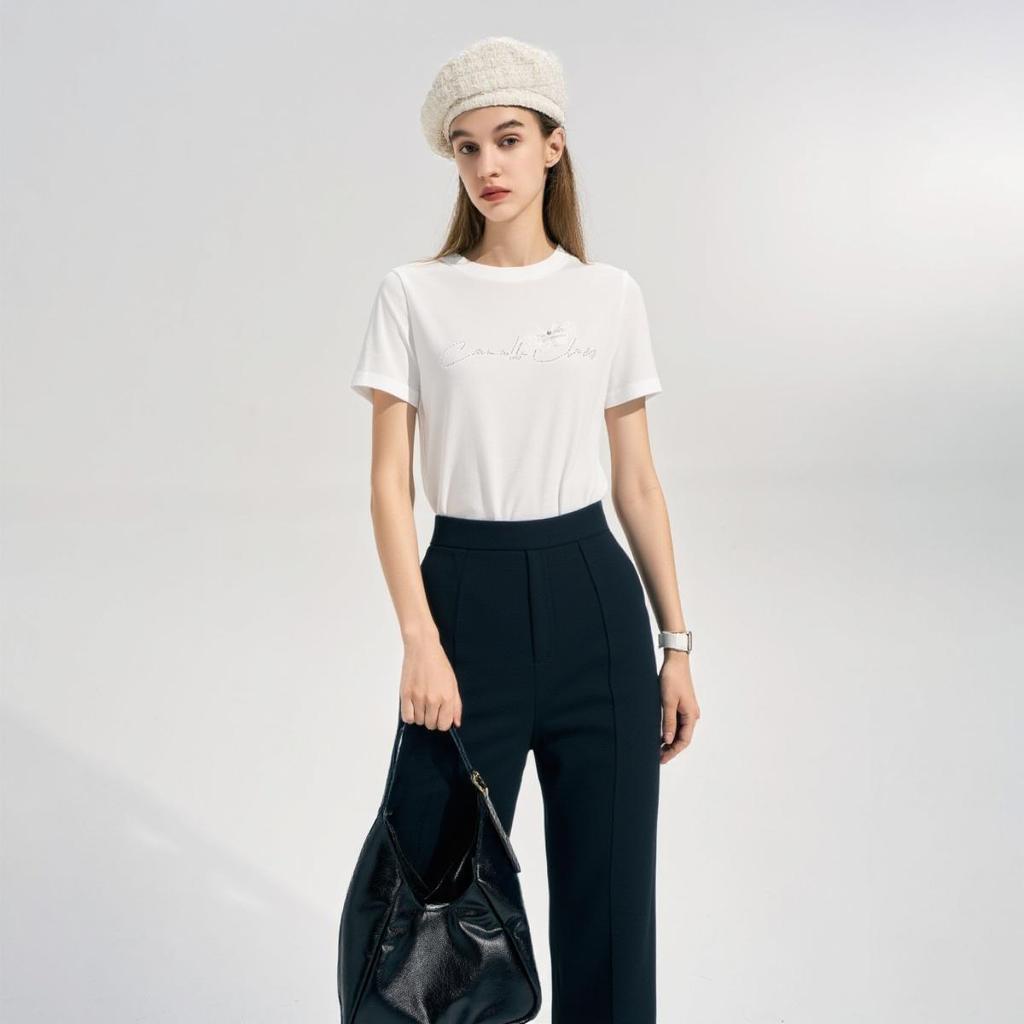 100% Cotton Exquisite Hot Diamond Women's Short-sleeved T-shirt