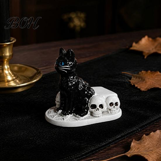 Realistic Carving Skeleton Animal Halloween Dog/Cat Skull Figurine, Resin Gothic Statue Decorative Figurine Set for Desk Fireplace, Spooky Home