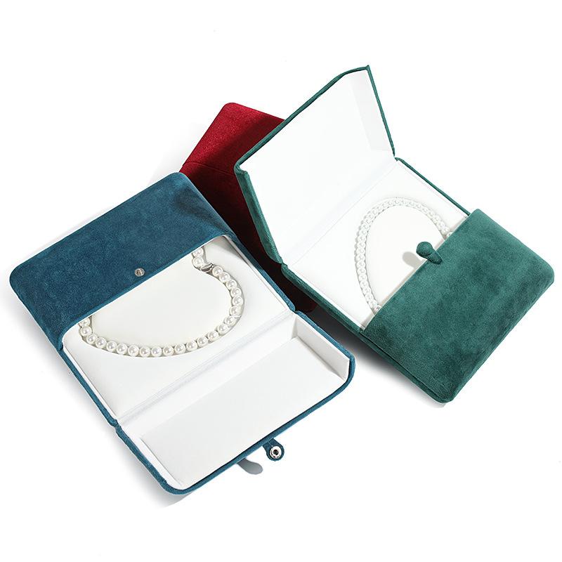 Velvet Jewelry Box Set for Necklace - Heart Shape Pearl Display Case with Dual Snap Closure Soft Lined Gift Packaging