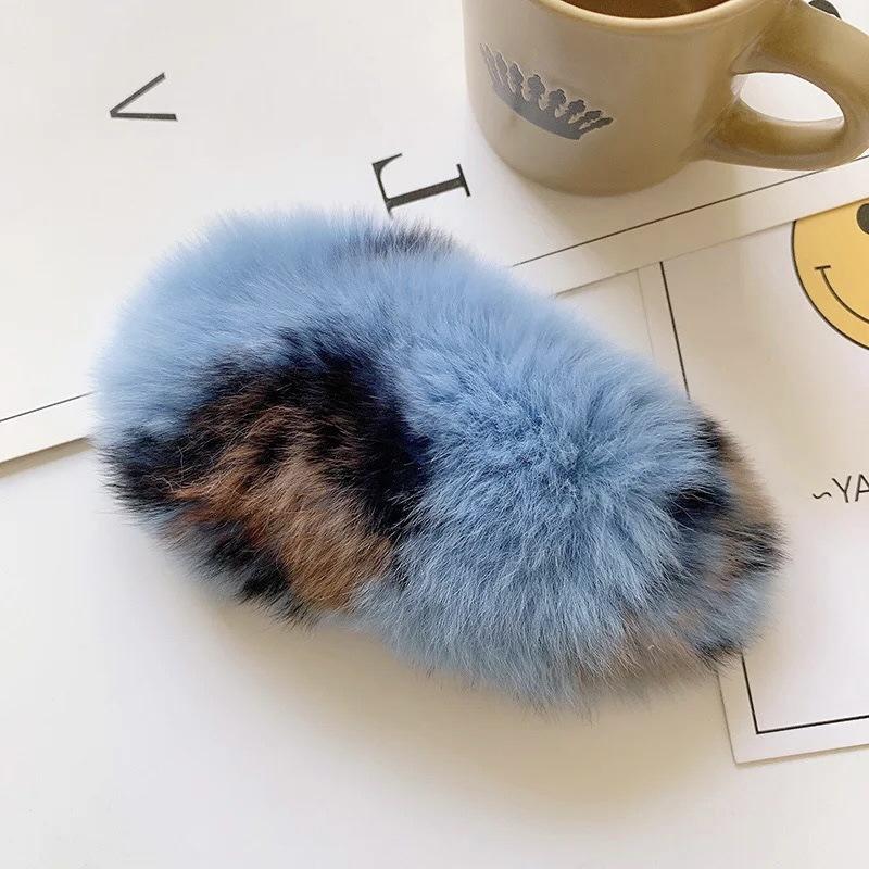 Autumn and Winter Plush Hairpin Wild Candy Net Red Bb Side Clip Korean Real Rex Rabbit Fur Hair Accessories Hairpin
